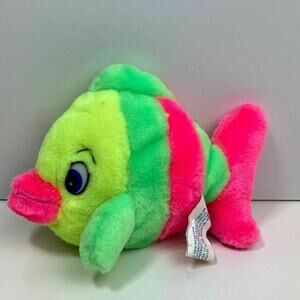 Vintage Nanco Bright Pink Green Plush Fish Animal Fair Carnival Prize 5"